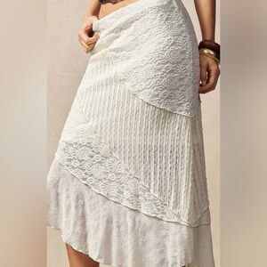 Asymmetrical Ivory Lace Midi Skirt